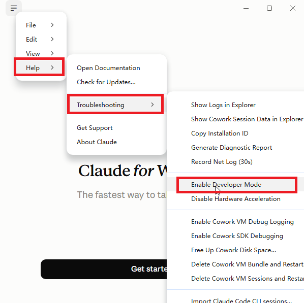 Enable developer mode from the Help menu